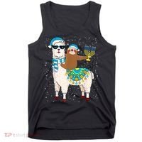 Hanukkah Llamakah Llama Sloth Happy Hanukkah Chanukah Christmas Xmas Tank Top thumb 0