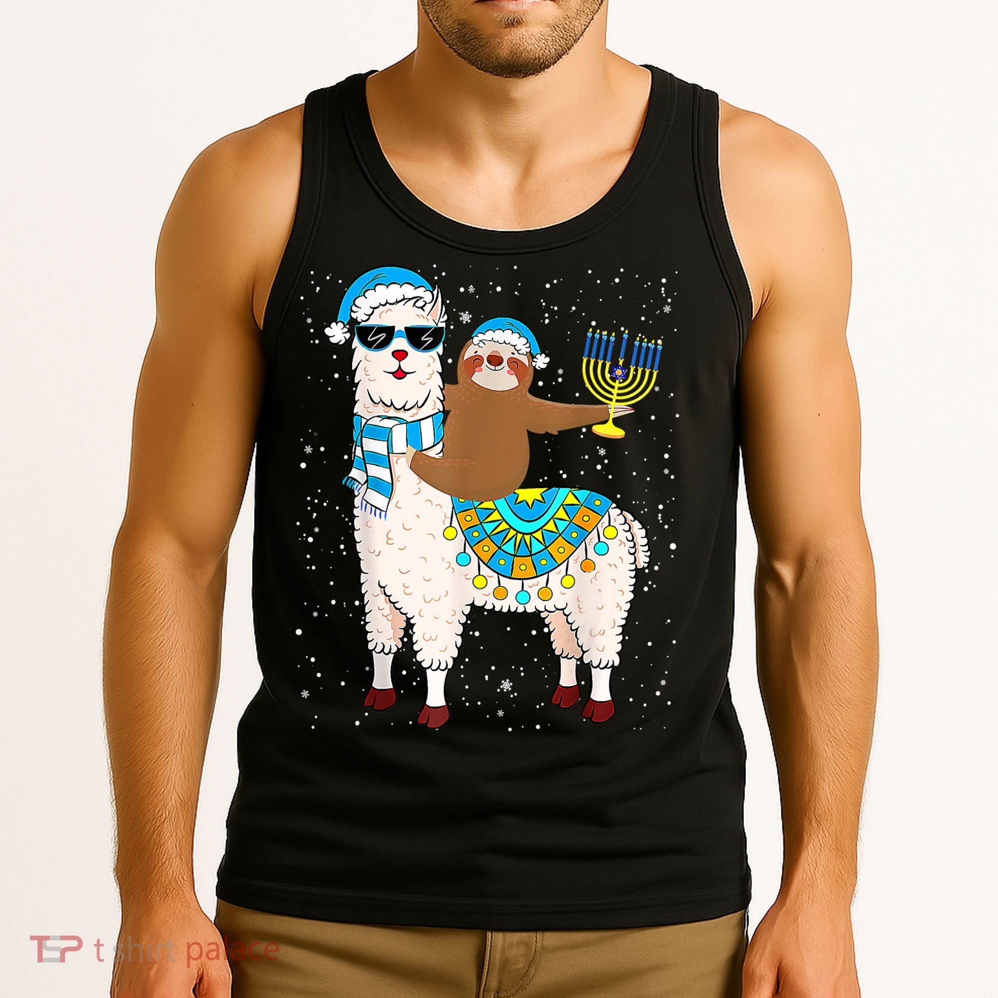 Hanukkah Llamakah Llama Sloth Happy Hanukkah Chanukah Christmas Xmas Tank Top