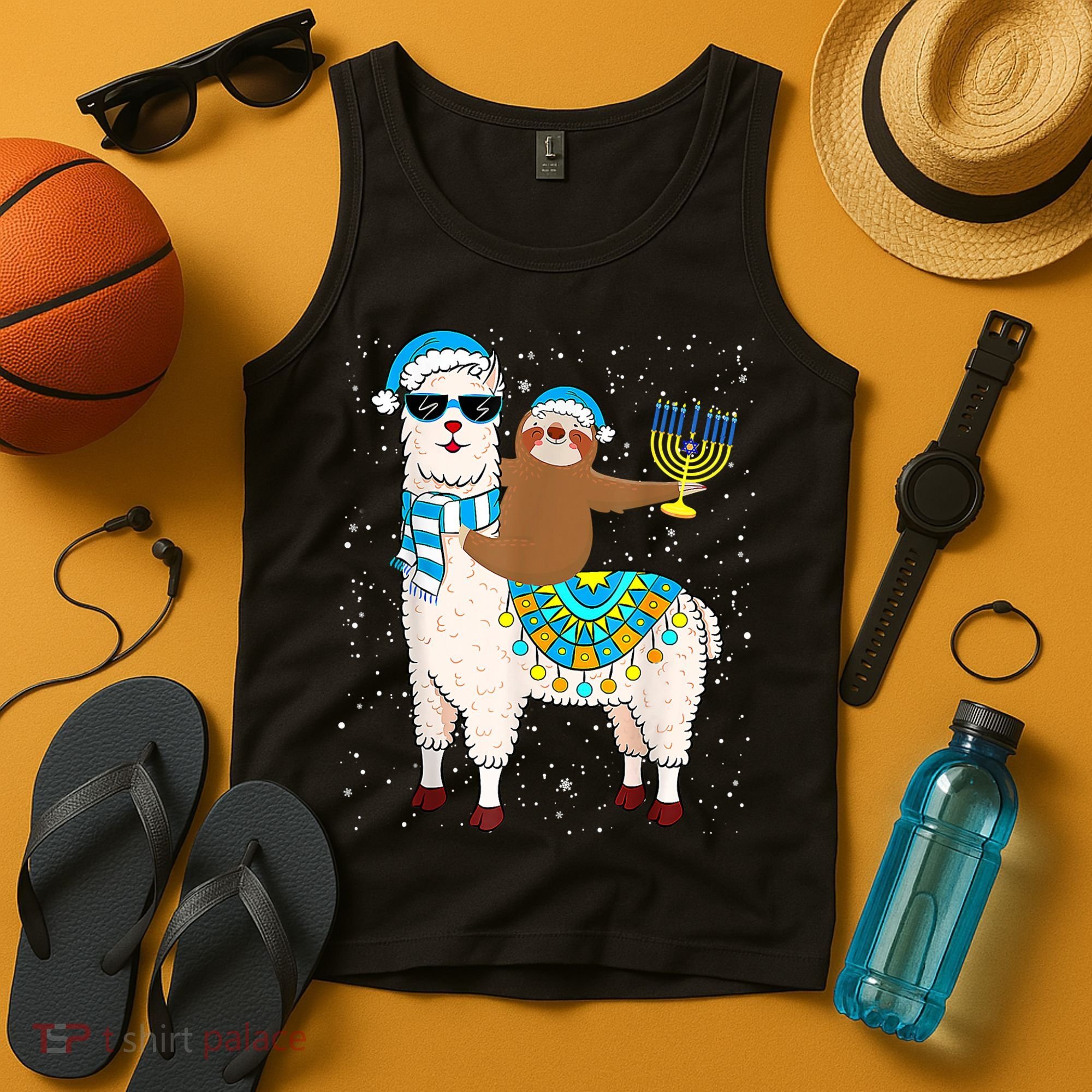 Hanukkah Llamakah Llama Sloth Happy Hanukkah Chanukah Christmas Xmas Tank Top