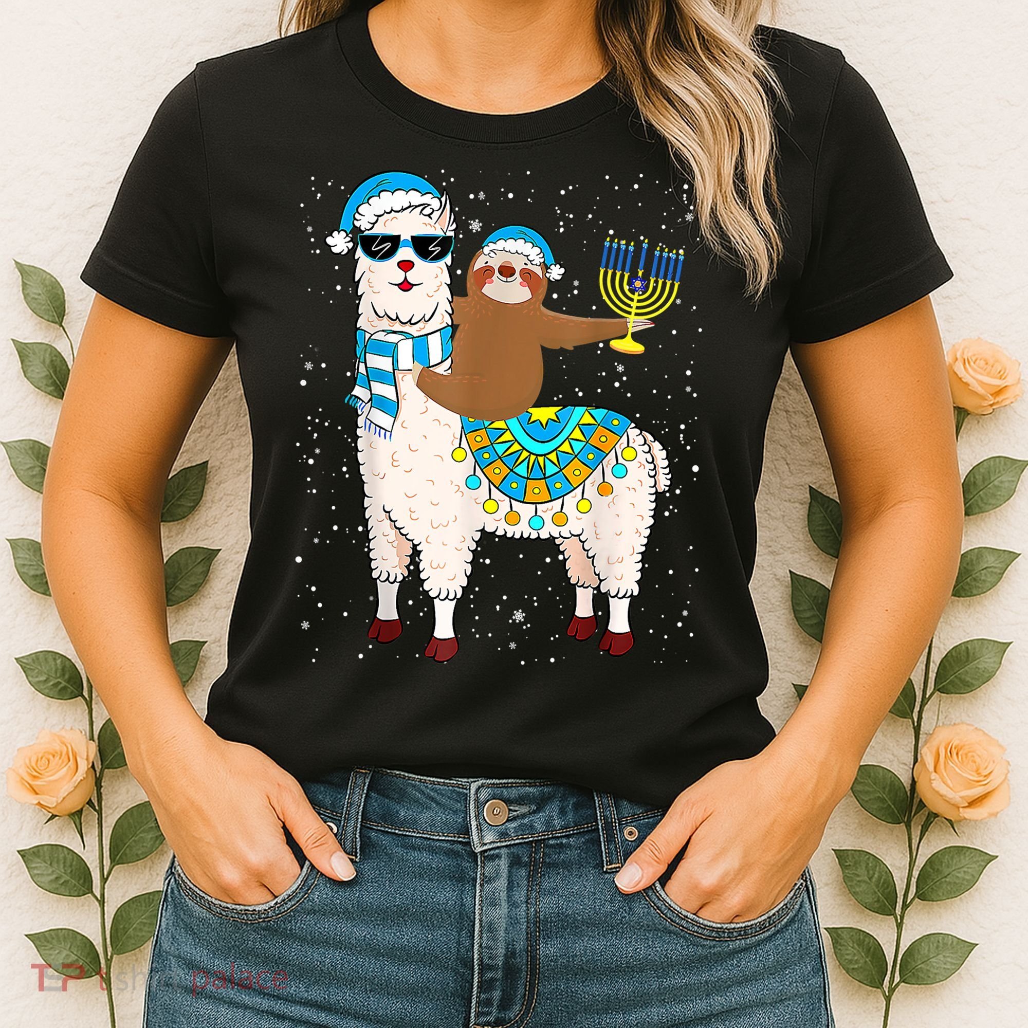 Hanukkah Llamakah Llama Sloth Happy Hanukkah Chanukah Christmas Xmas Women's T-Shirt