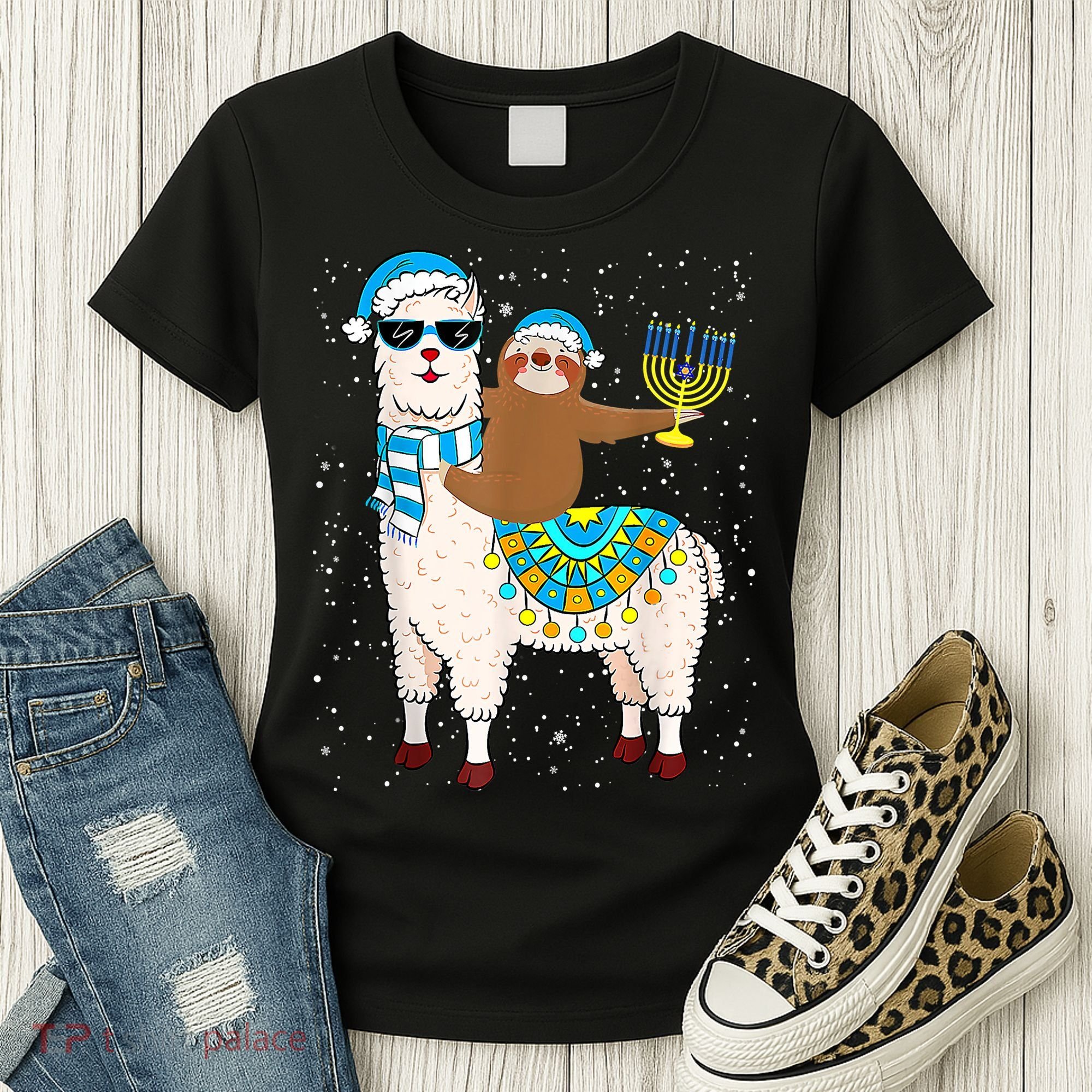 Hanukkah Llamakah Llama Sloth Happy Hanukkah Chanukah Christmas Xmas Women's T-Shirt