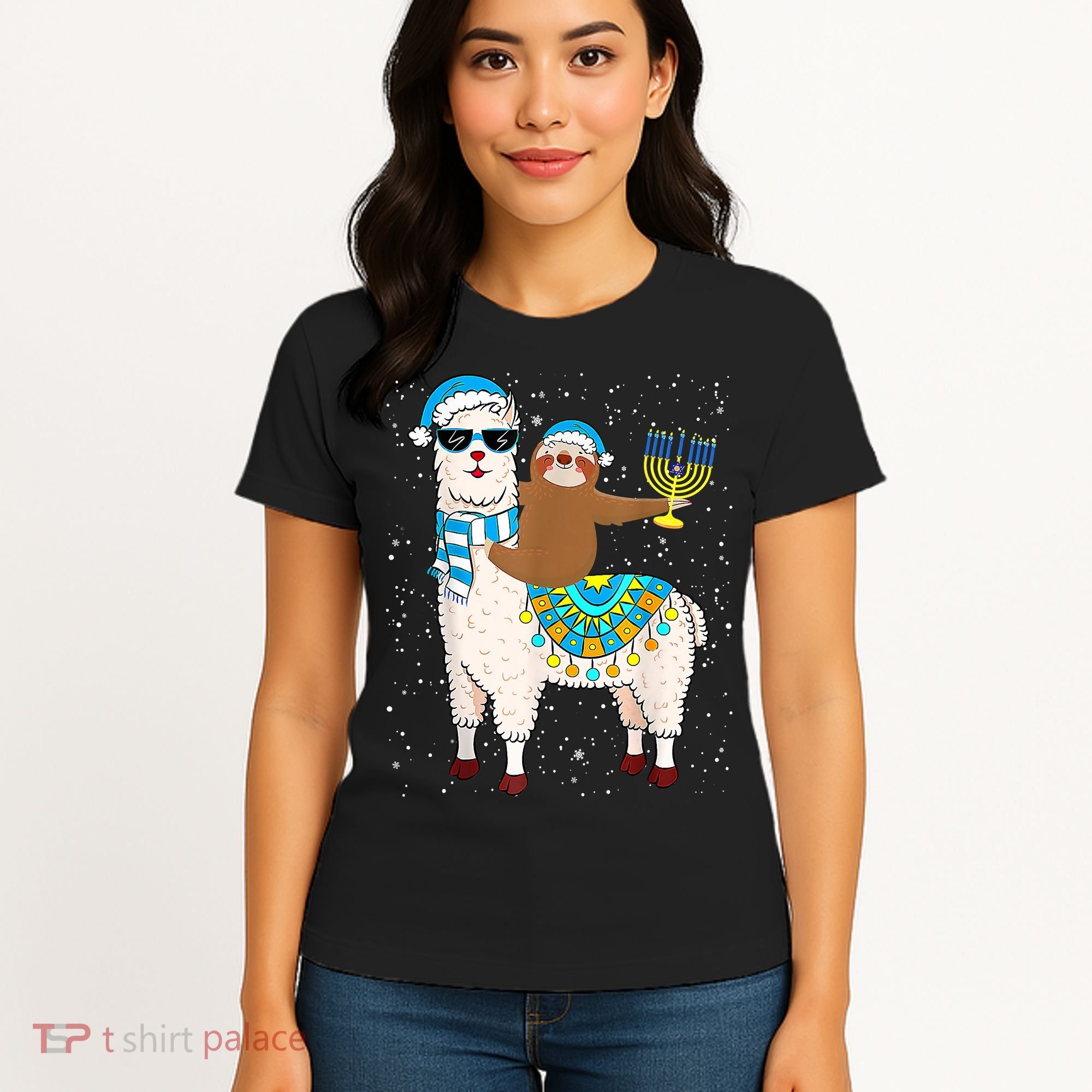 Hanukkah Llamakah Llama Sloth Happy Hanukkah Chanukah Christmas Xmas Women's T-Shirt
