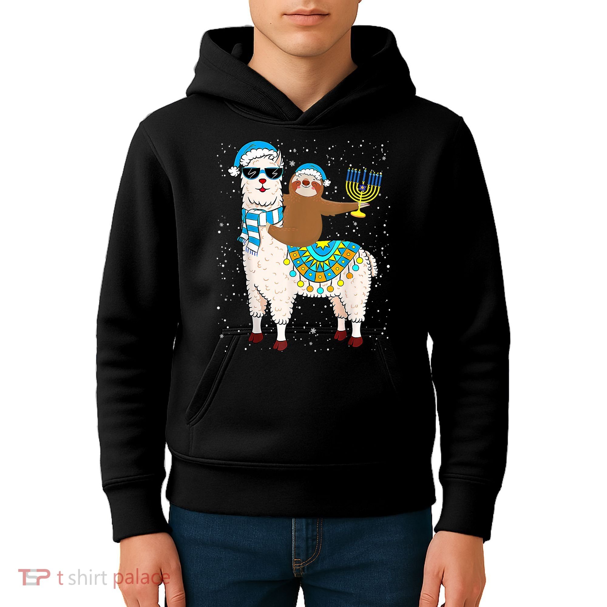 Hanukkah Llamakah Llama Sloth Happy Hanukkah Chanukah Christmas Xmas Kids Hoodie