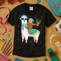 Hanukkah Llamakah Llama Sloth Happy Hanukkah Chanukah Christmas Xmas Kids T-Shirt thumb 3