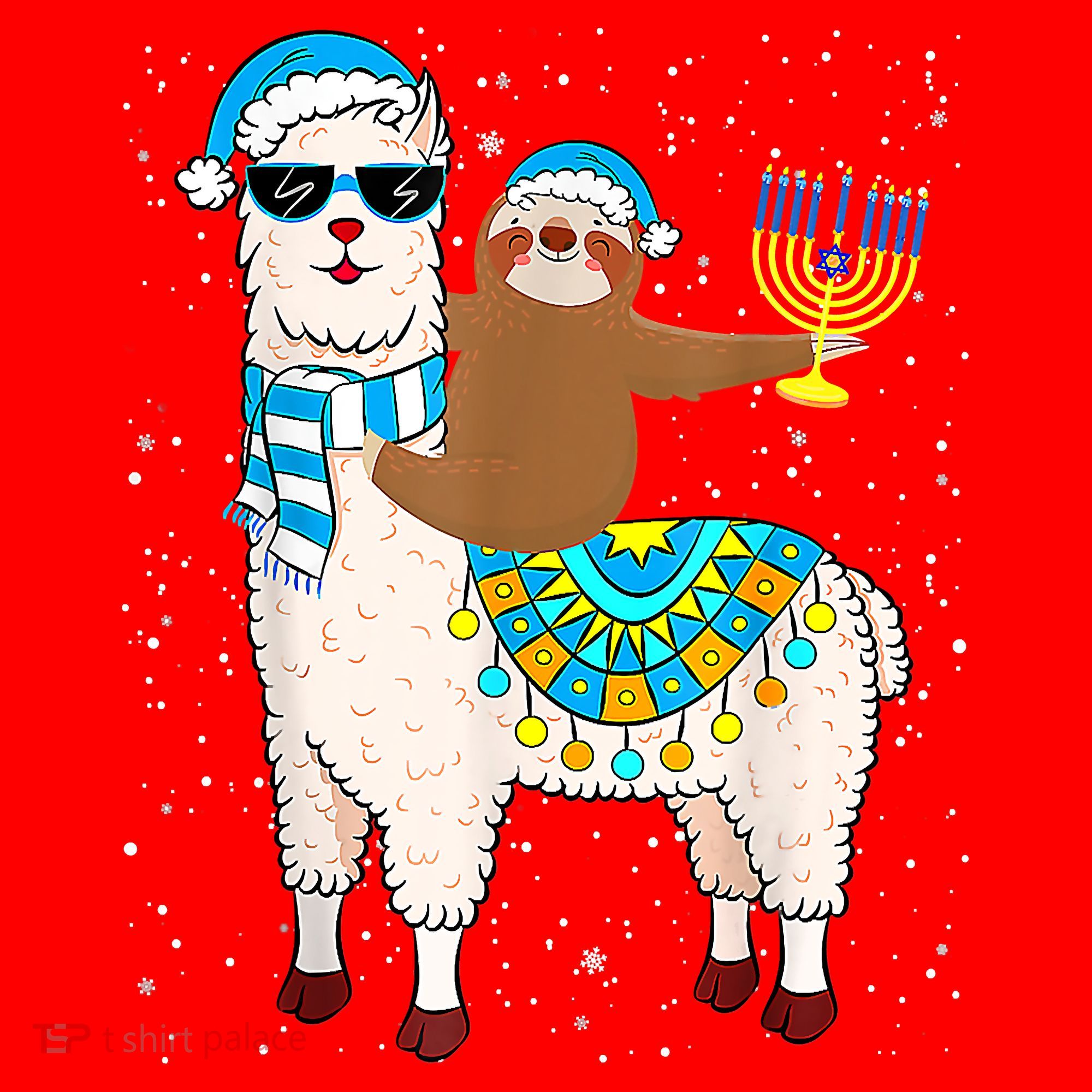 Hanukkah Llamakah Llama Sloth Happy Hanukkah Chanukah Christmas Xmas Santa Hat