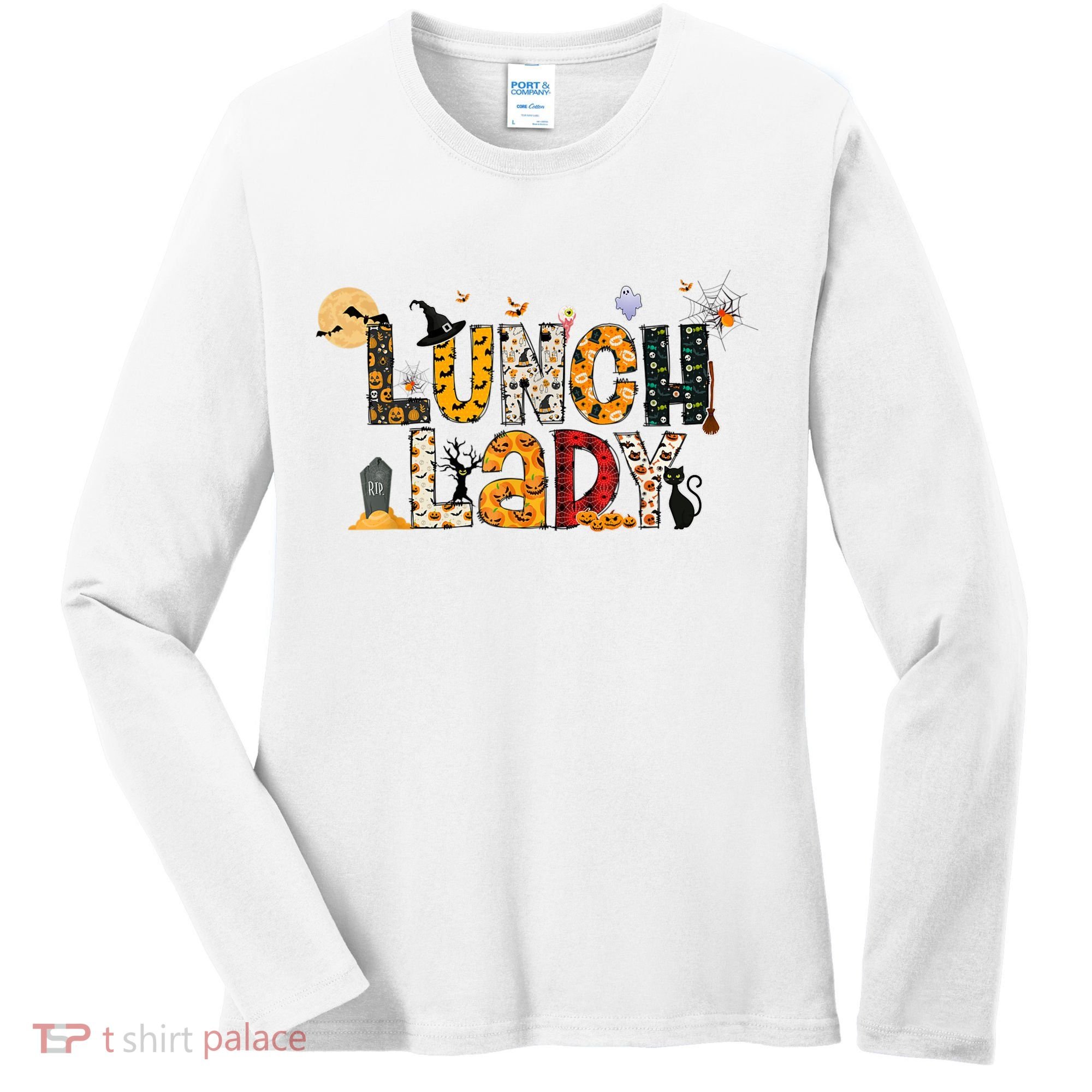 Halloween Lunch Lady Cafeteria Spooky Lunch Lady Halloween Women's Long Sleeve Shirt