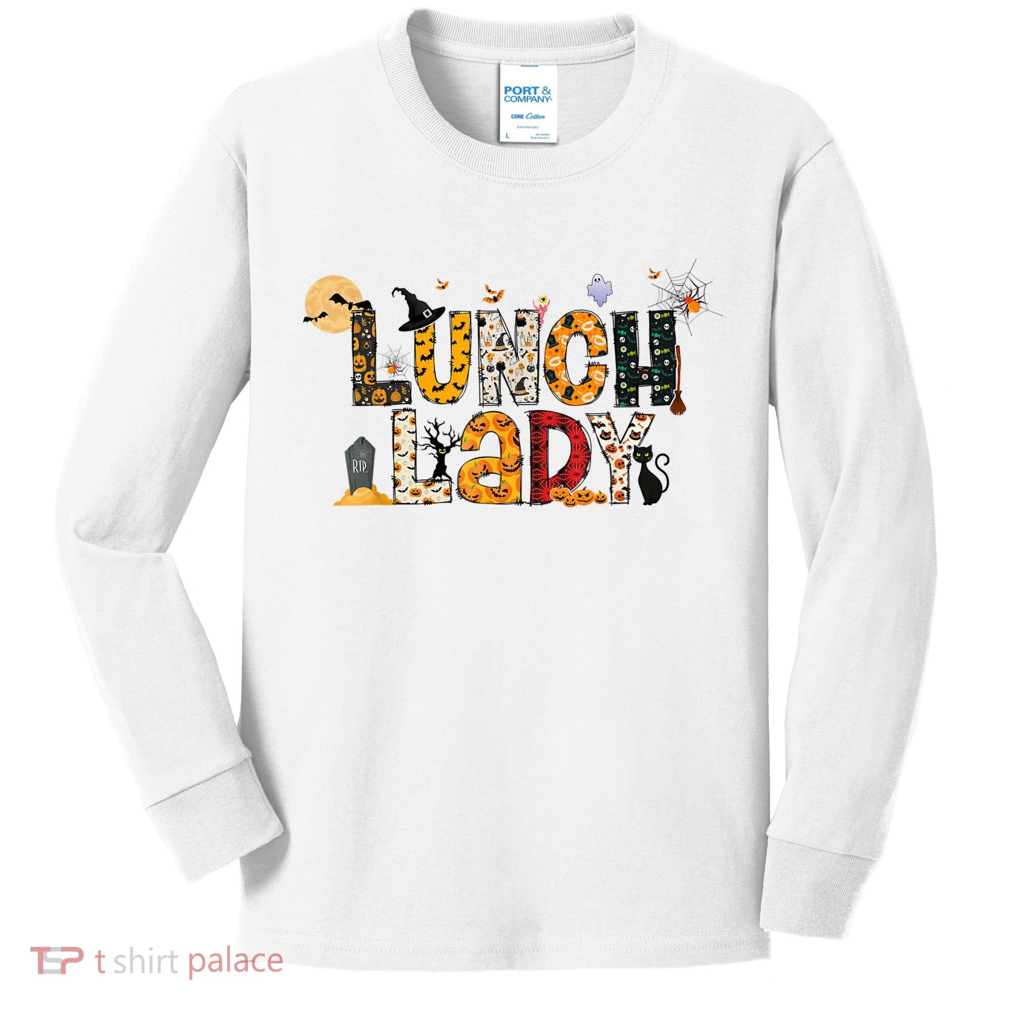 Halloween Lunch Lady Cafeteria Spooky Lunch Lady Halloween Kids Long Sleeve Shirt