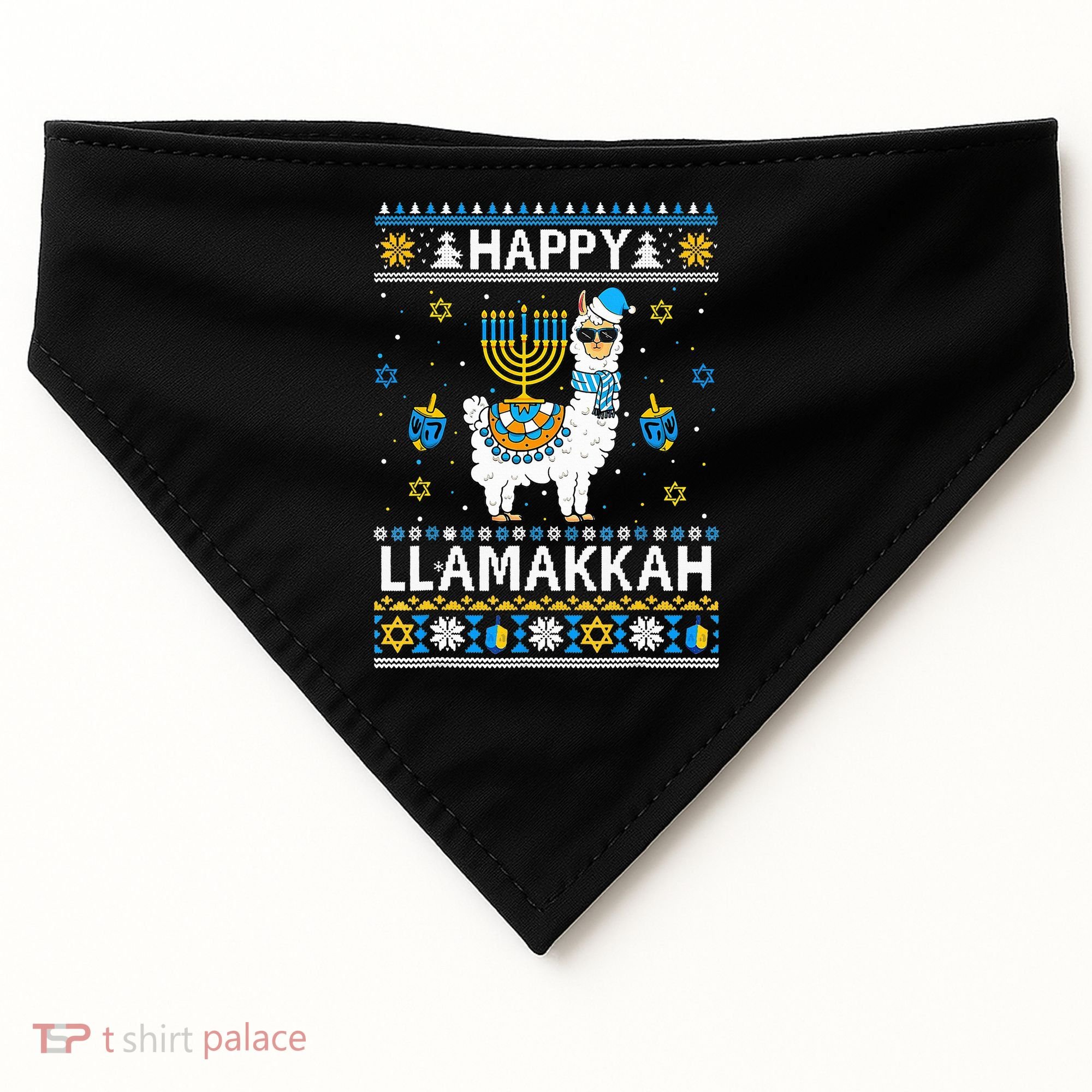 Happy Llamakkah Llama Alpaca Hanukkah Ugly Sweater Chanukah  USA-Made Doggie Bandana
