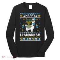 Happy Llamakkah Llama Alpaca Hanukkah Ugly Sweater Chanukah  Long Sleeve Shirt thumb 0