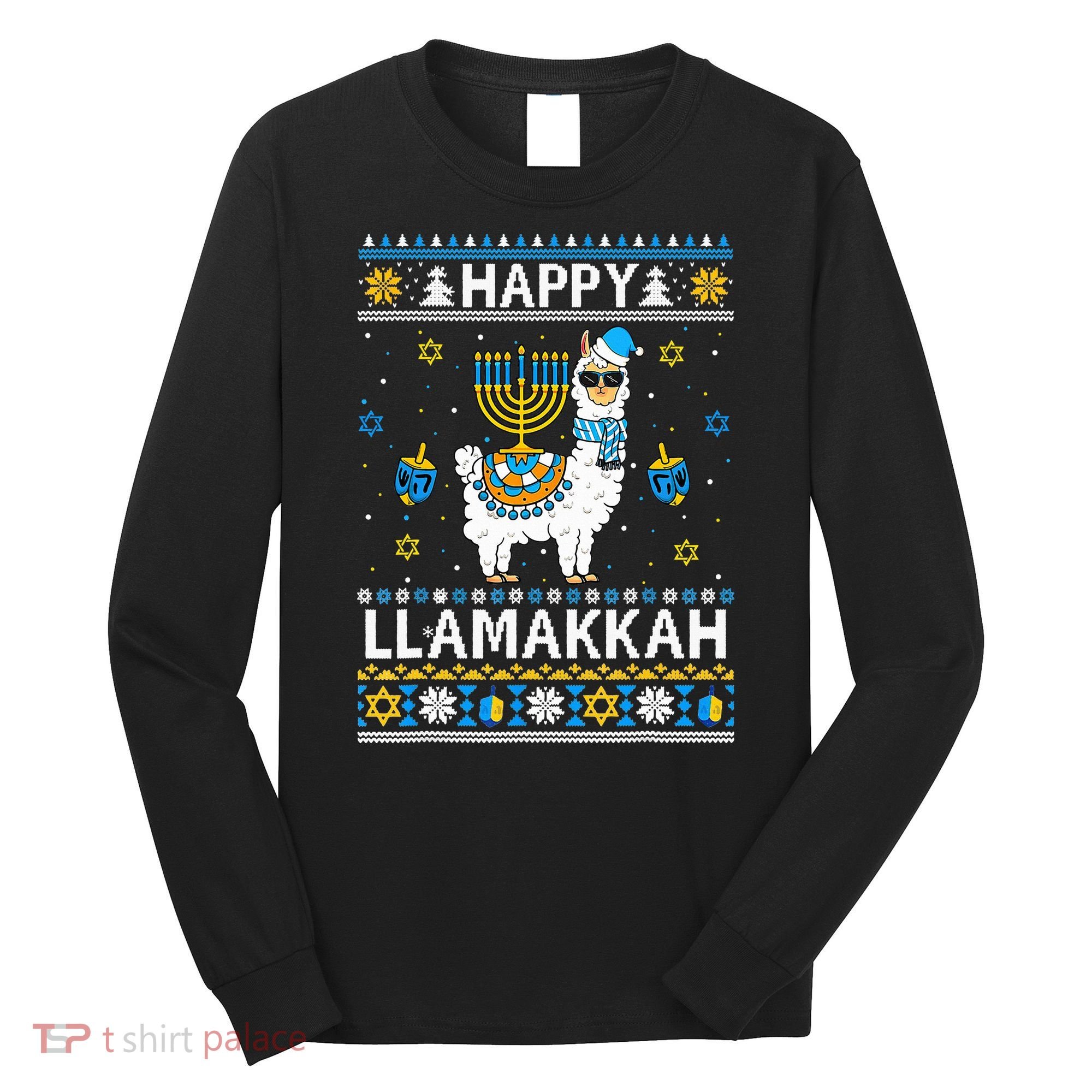 Happy Llamakkah Llama Alpaca Hanukkah Ugly Sweater Chanukah  Long Sleeve Shirt