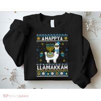 Happy Llamakkah Llama Alpaca Hanukkah Ugly Sweater Chanukah  Sweatshirt thumb 2