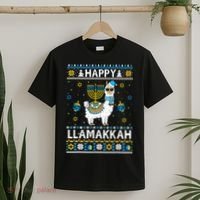 Happy Llamakkah Llama Alpaca Hanukkah Ugly Sweater Chanukah  T-Shirt thumb 2