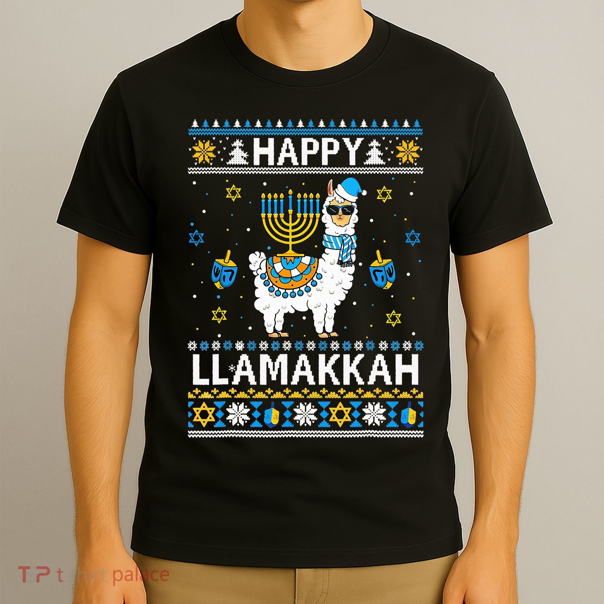 Happy Llamakkah Llama Alpaca Hanukkah Ugly Sweater Chanukah  T-Shirt