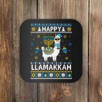 Happy Llamakkah Llama Alpaca Hanukkah Ugly Sweater Chanukah  Coaster thumb 0
