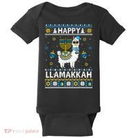 Happy Llamakkah Llama Alpaca Hanukkah Ugly Sweater Chanukah  Baby Bodysuit thumb 0