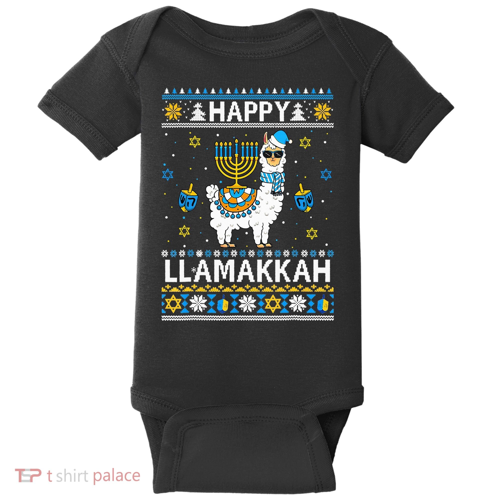 Happy Llamakkah Llama Alpaca Hanukkah Ugly Sweater Chanukah  Baby Bodysuit