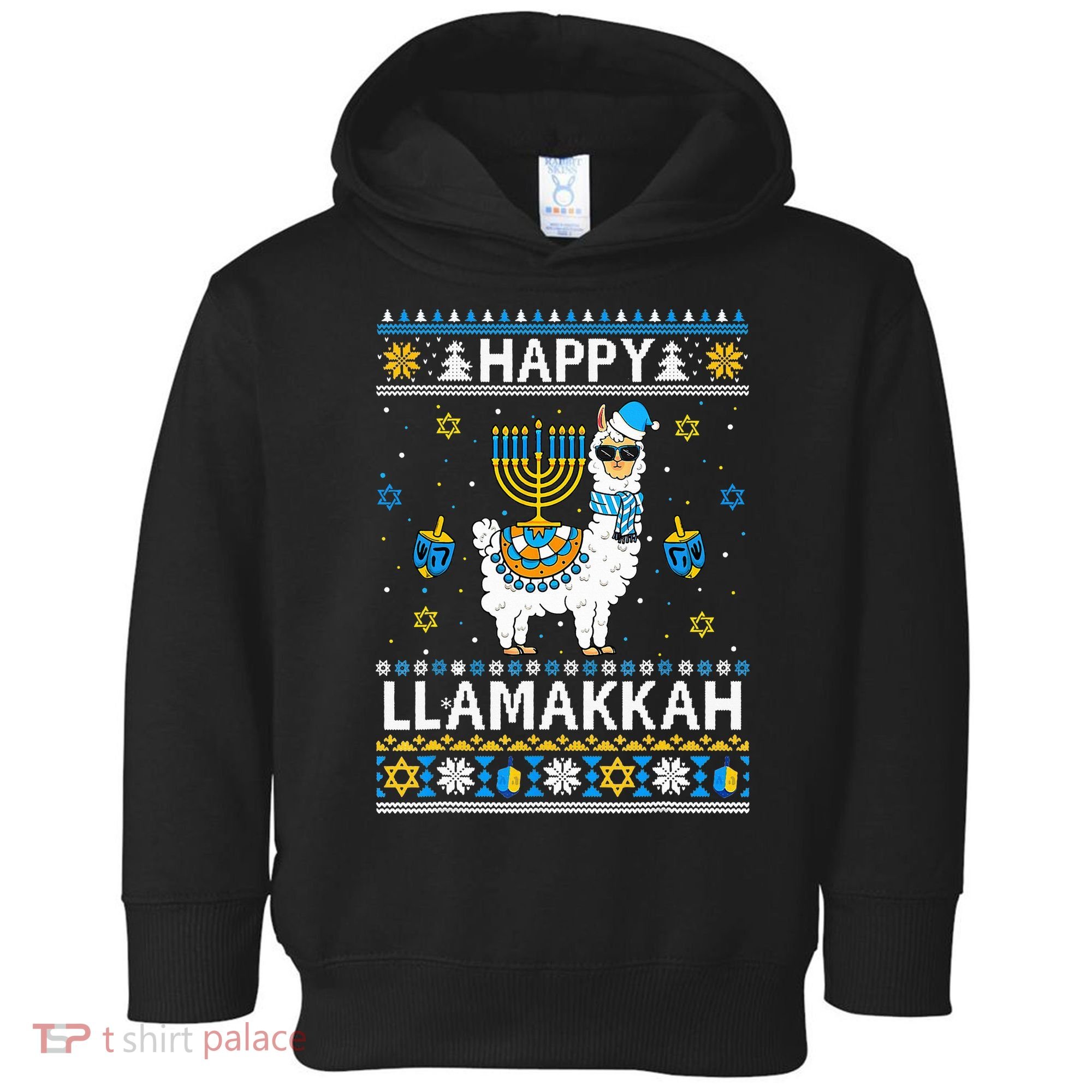 Happy Llamakkah Llama Alpaca Hanukkah Ugly Sweater Chanukah  Toddler Hoodie