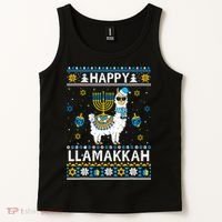 Happy Llamakkah Llama Alpaca Hanukkah Ugly Sweater Chanukah  Tank Top thumb 2