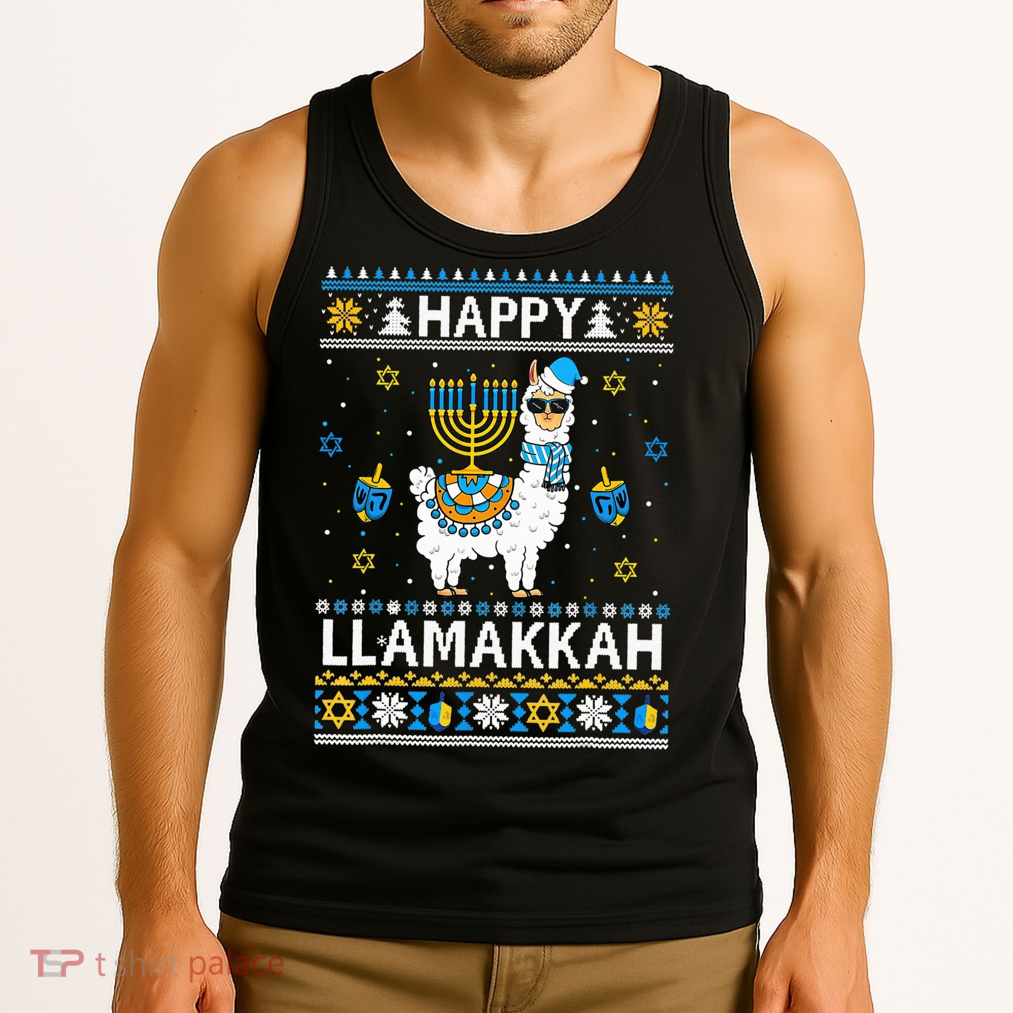 Happy Llamakkah Llama Alpaca Hanukkah Ugly Sweater Chanukah  Tank Top