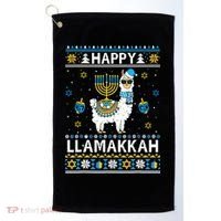 Happy Llamakkah Llama Alpaca Hanukkah Ugly Sweater Chanukah  Golf Towel thumb 0