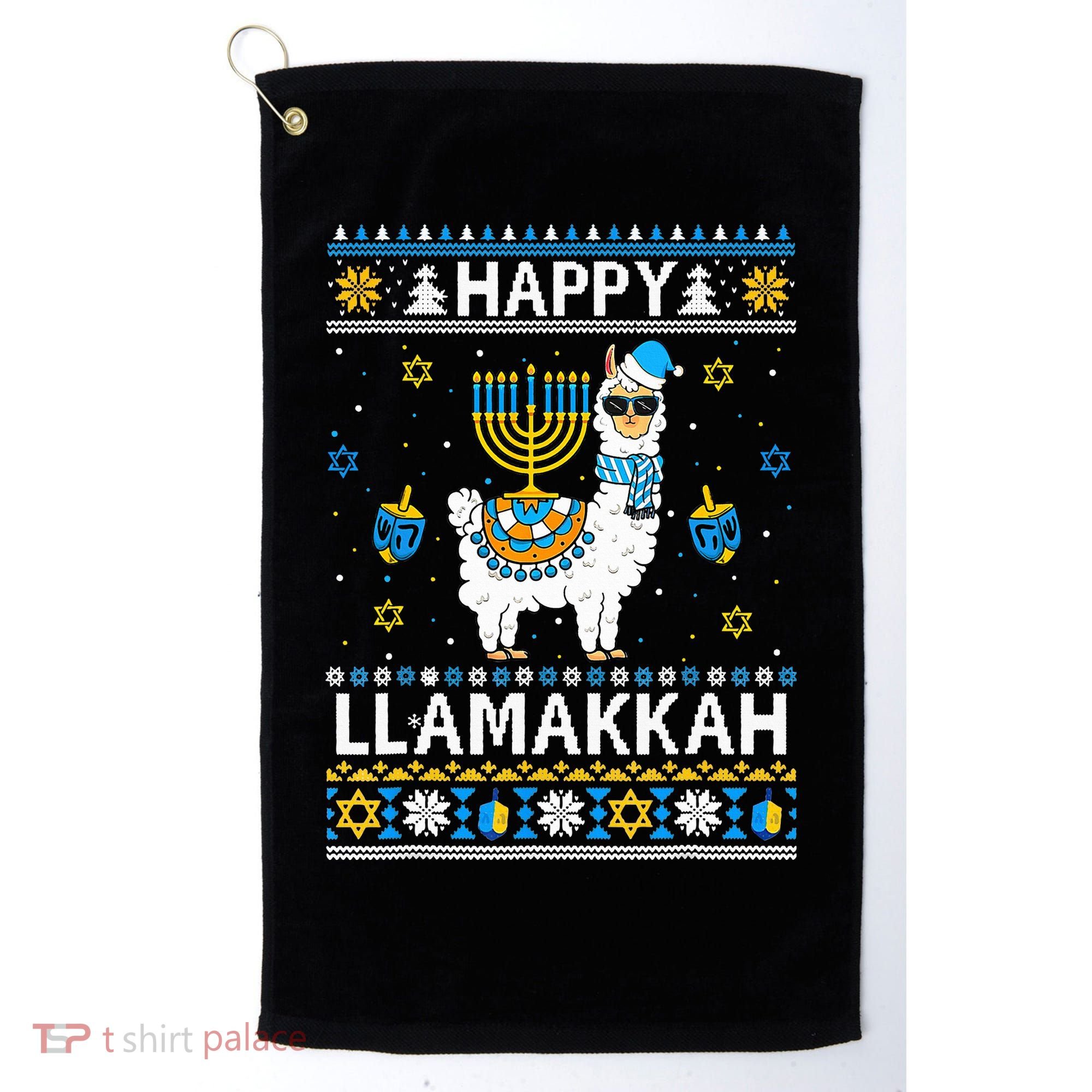 Happy Llamakkah Llama Alpaca Hanukkah Ugly Sweater Chanukah  Golf Towel