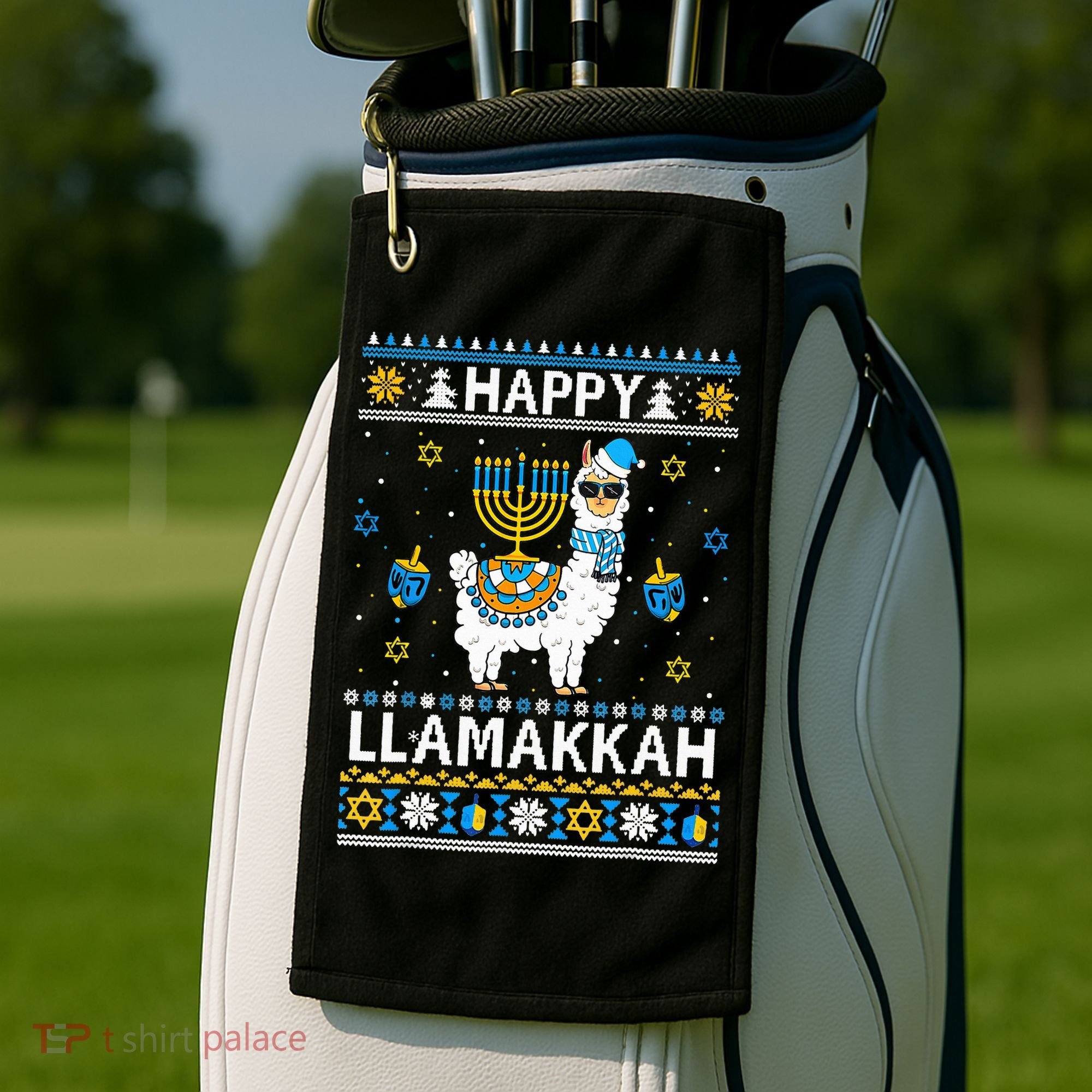 Happy Llamakkah Llama Alpaca Hanukkah Ugly Sweater Chanukah  Golf Towel