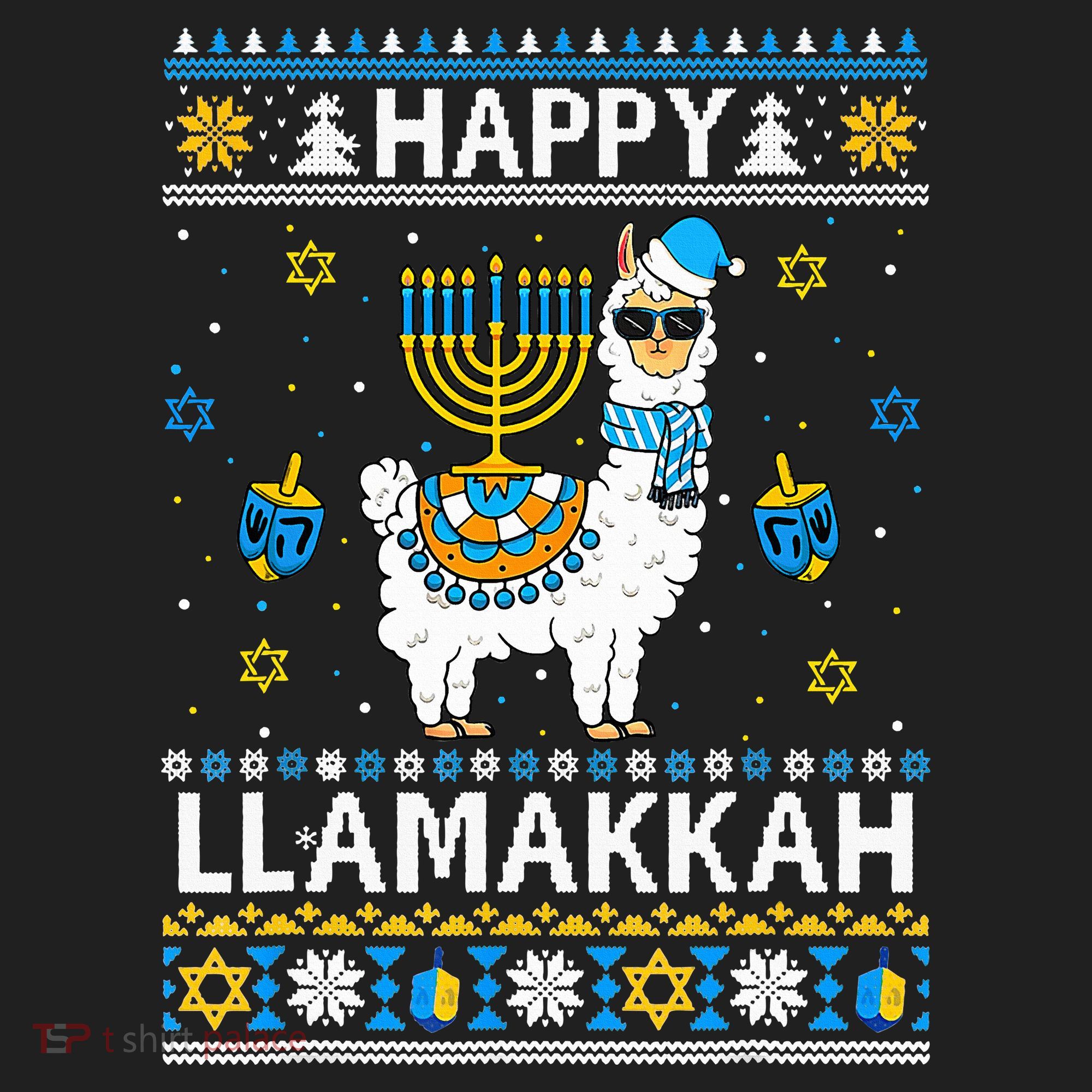Happy Llamakkah Llama Alpaca Hanukkah Ugly Sweater Chanukah  Golf Towel