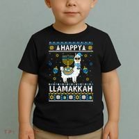 Happy Llamakkah Llama Alpaca Hanukkah Ugly Sweater Chanukah  Toddler T-Shirt thumb 2