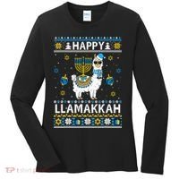 Happy Llamakkah Llama Alpaca Hanukkah Ugly Sweater Chanukah  Women's Long Sleeve Shirt thumb 0