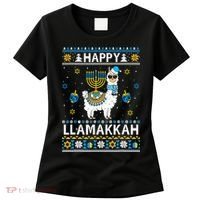 Happy Llamakkah Llama Alpaca Hanukkah Ugly Sweater Chanukah  Women's T-Shirt thumb 0