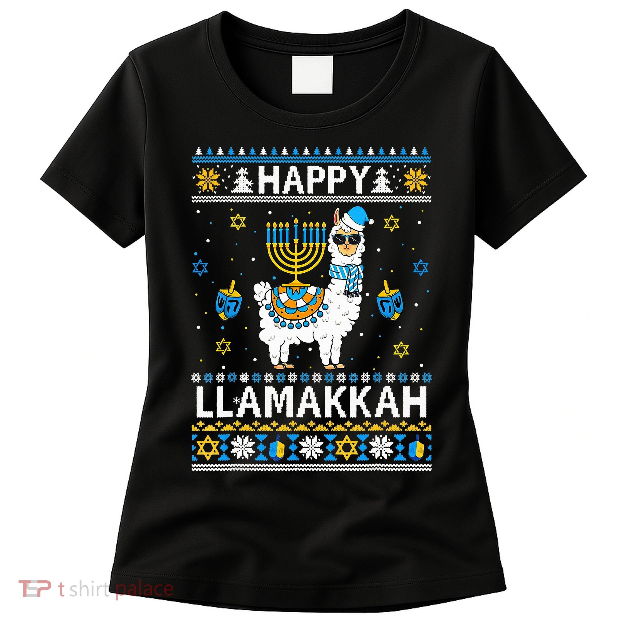 Happy Llamakkah Llama Alpaca Hanukkah Ugly Sweater Chanukah  Women's T-Shirt