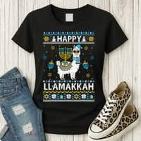 Happy Llamakkah Llama Alpaca Hanukkah Ugly Sweater Chanukah  Women's T-Shirt thumb 3