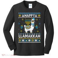 Happy Llamakkah Llama Alpaca Hanukkah Ugly Sweater Chanukah  Kids Long Sleeve Shirt thumb 0