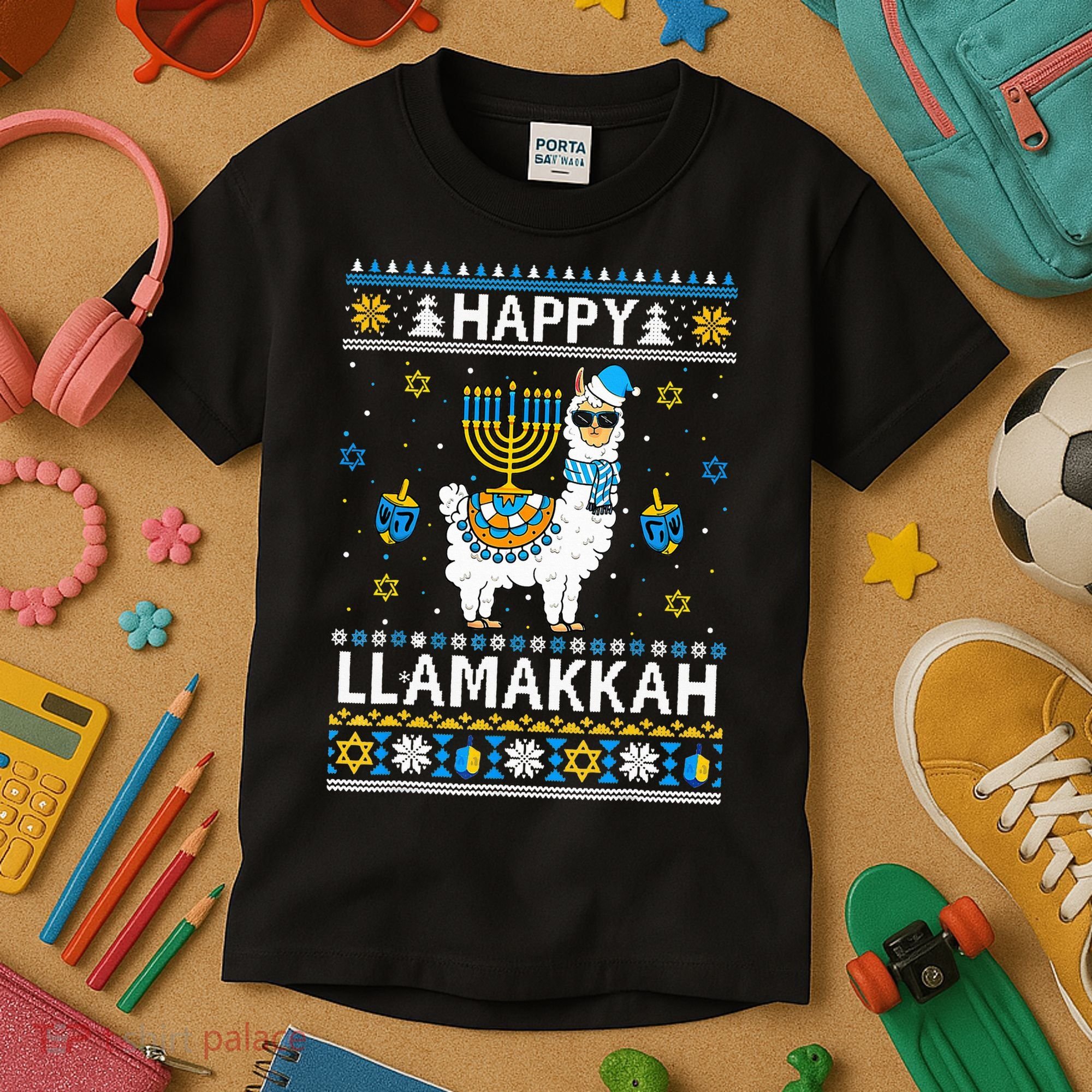 Happy Llamakkah Llama Alpaca Hanukkah Ugly Sweater Chanukah  Kids T-Shirt