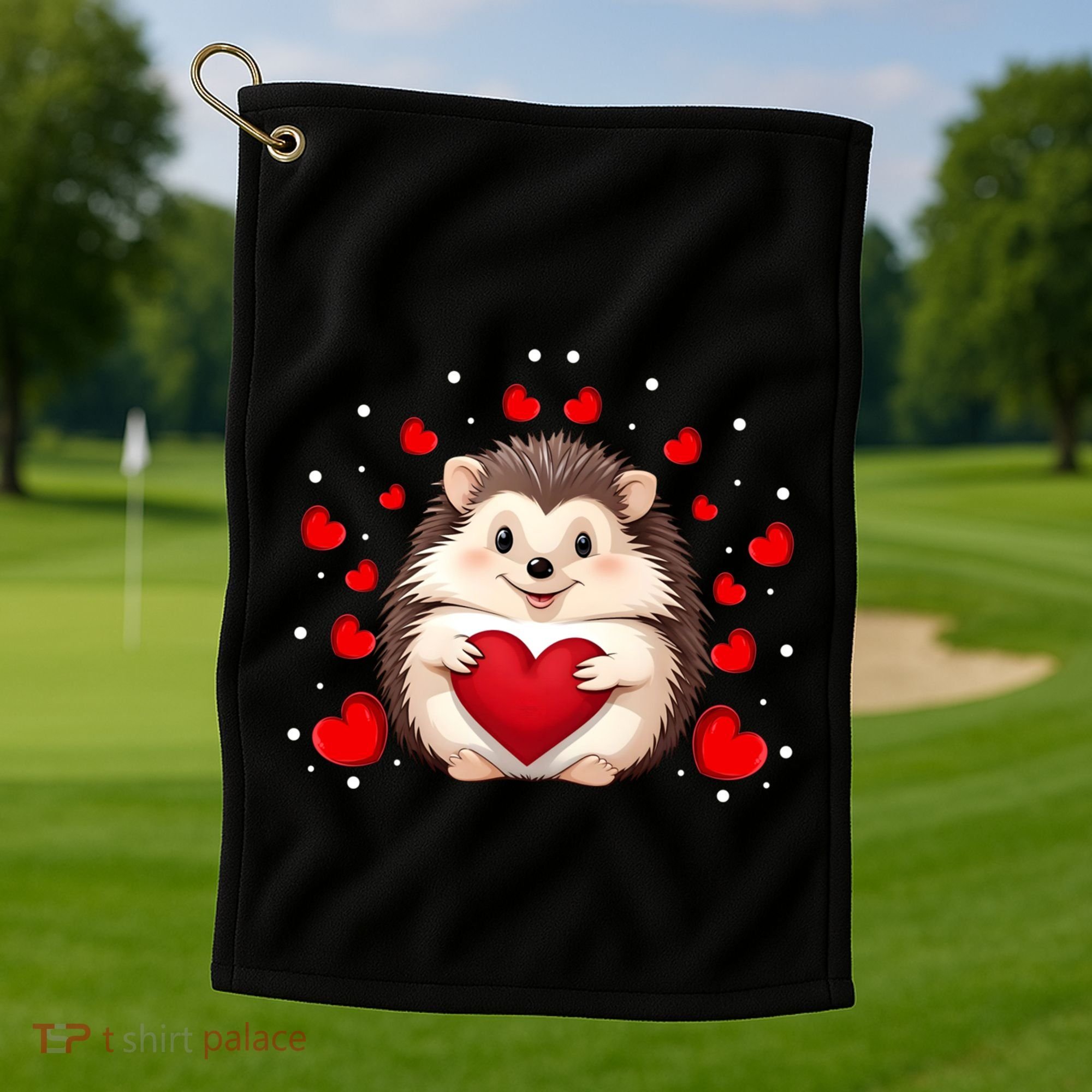 Hedgehog Lover Love Hearts Hedgehog Valentines Day Gift Golf Towel