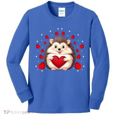 Hedgehog Lover Love Hearts Hedgehog Valentines Day Gift Kids Long Sleeve Shirt
