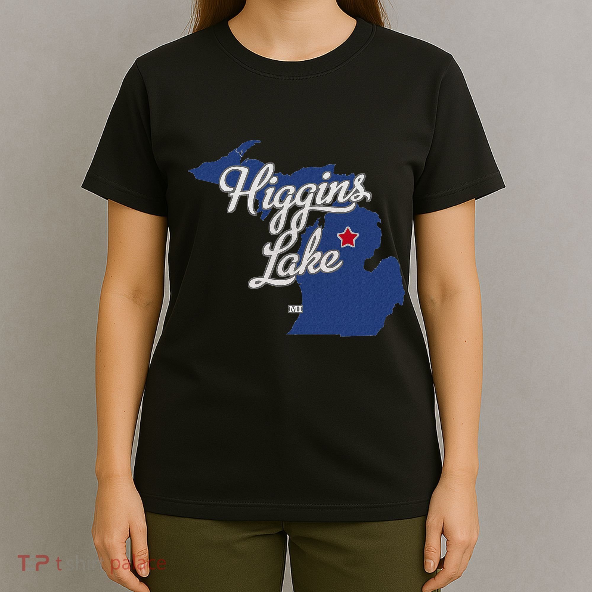 Higgins Lake Michigan MI Map T-Shirt