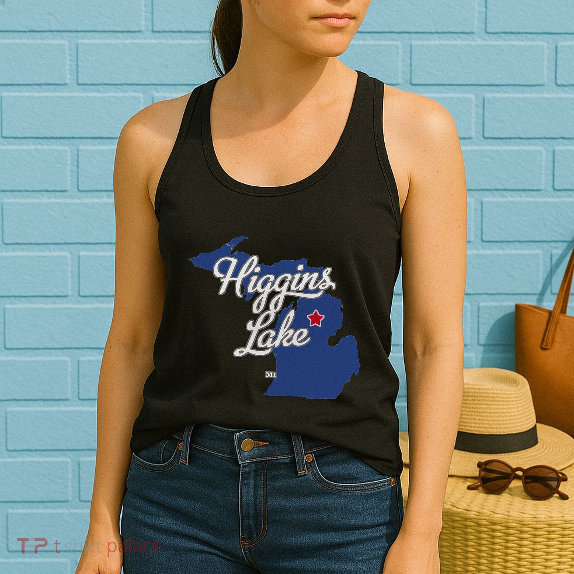 Higgins Lake Michigan MI Map Women's Tank Top