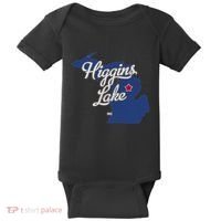 Higgins Lake Michigan MI Map Baby Bodysuit thumb 0