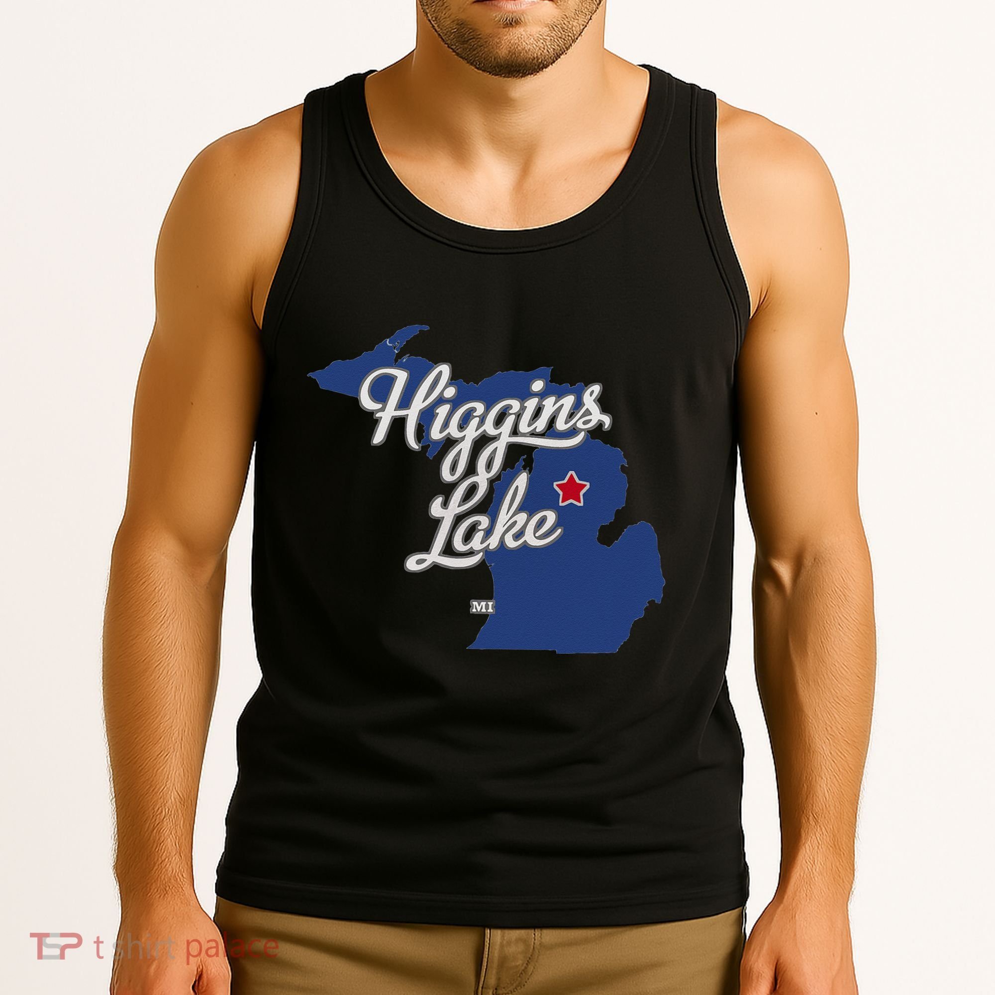 Higgins Lake Michigan MI Map Tank Top