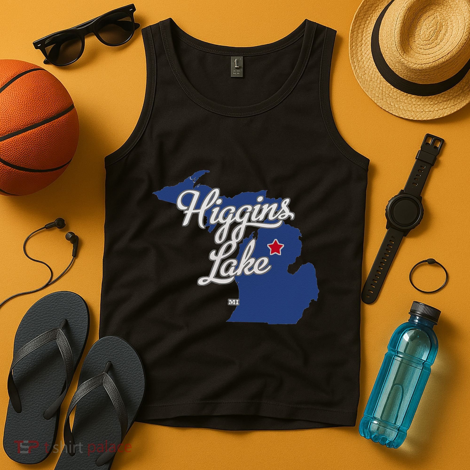 Higgins Lake Michigan MI Map Tank Top
