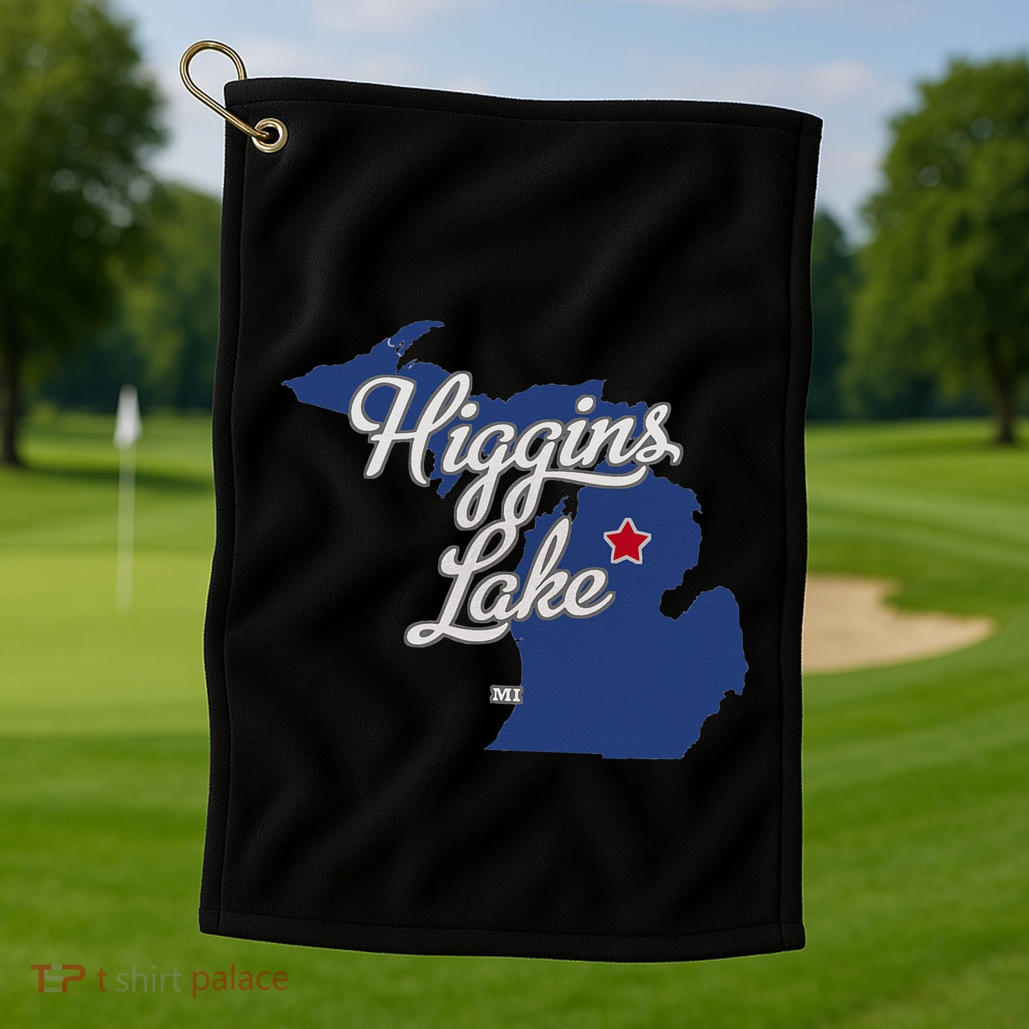Higgins Lake Michigan MI Map Golf Towel