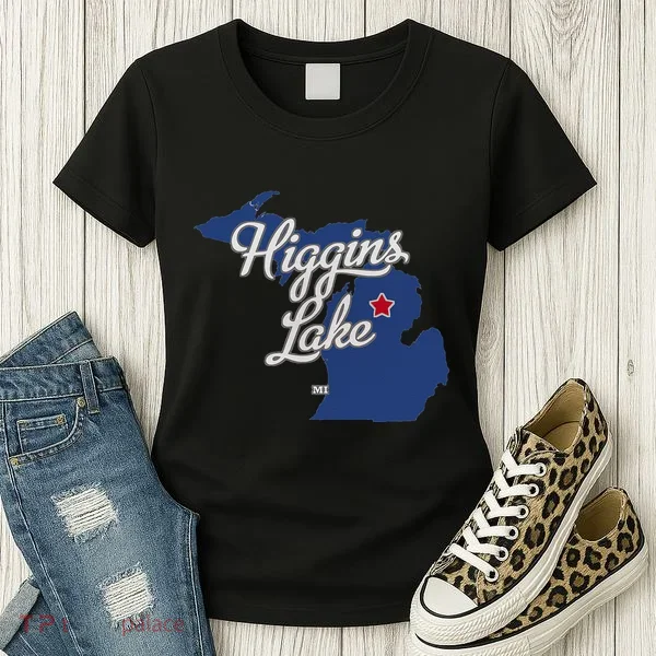 Higgins Lake Michigan MI Map Women's T-Shirt