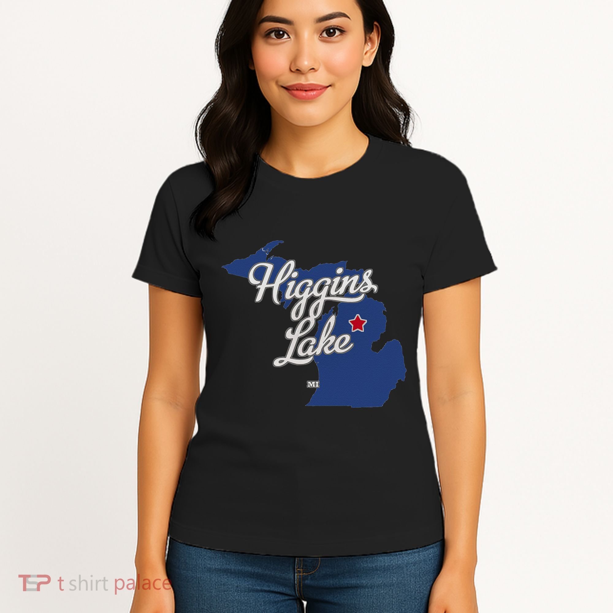 Higgins Lake Michigan MI Map Women's T-Shirt