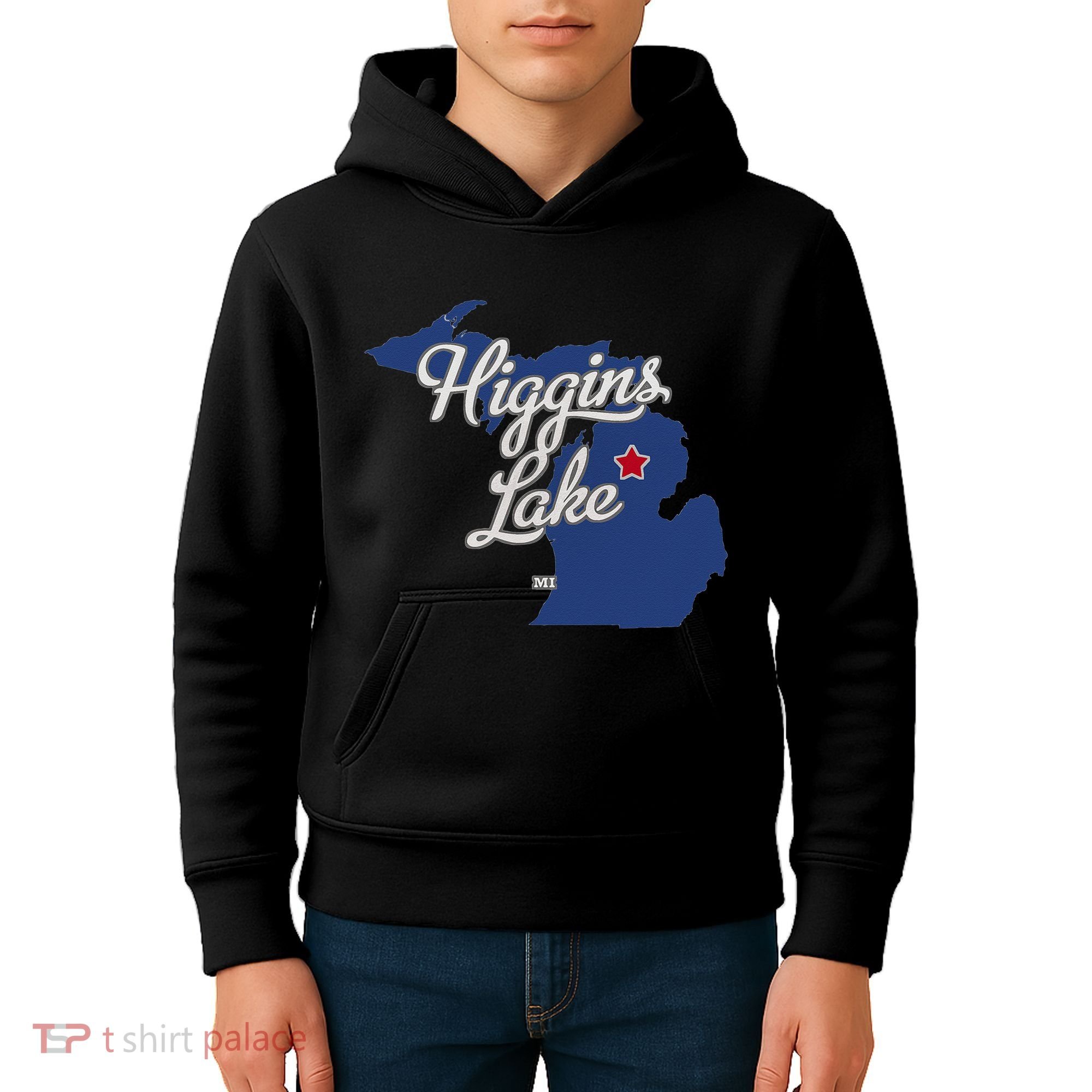 Higgins Lake Michigan MI Map Kids Hoodie