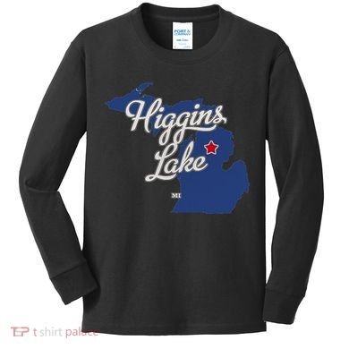 Higgins Lake Michigan MI Map Kids Long Sleeve Shirt