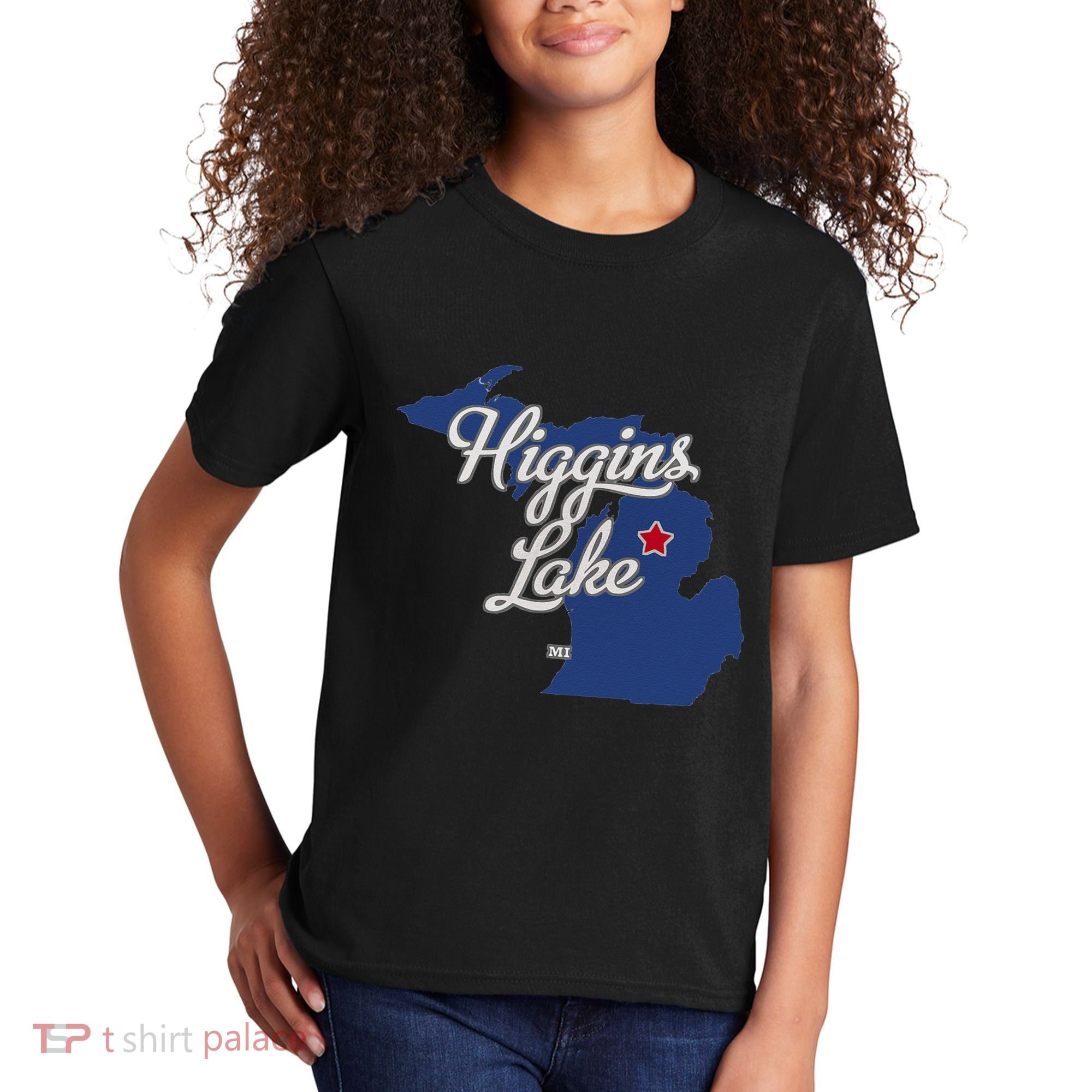 Higgins Lake Michigan MI Map Kids T-Shirt