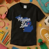 Higgins Lake Michigan MI Map Kids T-Shirt thumb 3