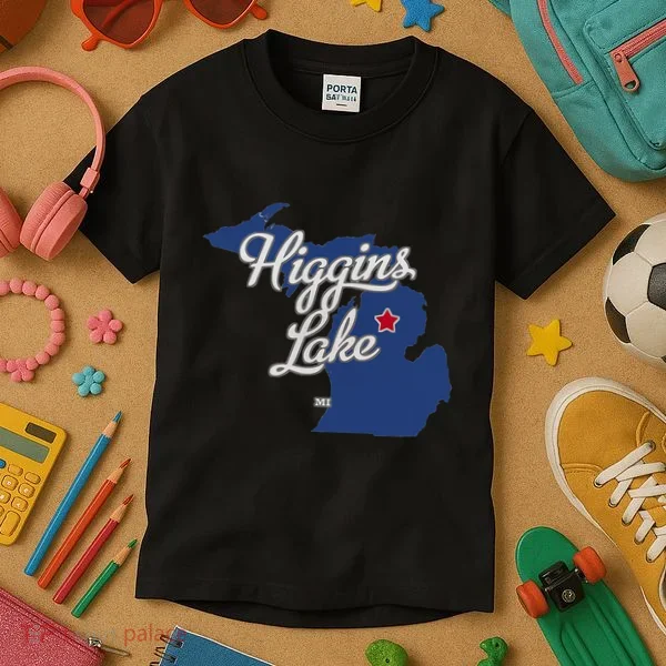 Higgins Lake Michigan MI Map Kids T-Shirt