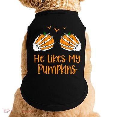 He Likes My Pumpkins Matching Couples Pumpkin Halloween Doggie Tank